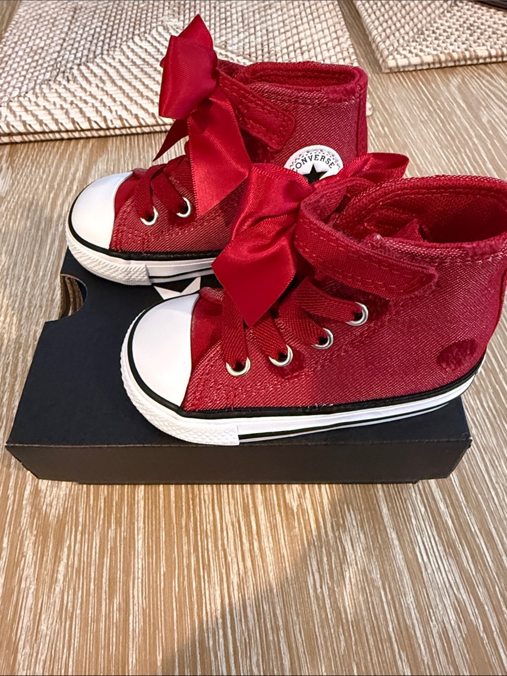 Converse Kids Red High-Top Sneakers with Satin Bow Laces